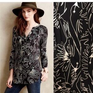 Anthropologie Maeve bird print tunic. Black. sz 6